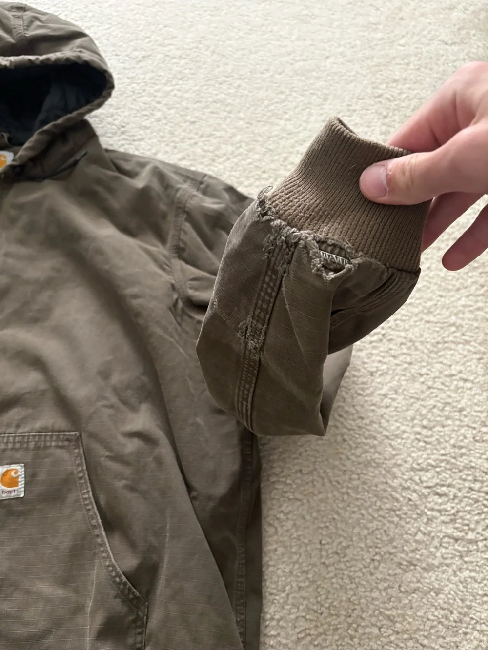 Carhartt Men’s Brown Hooded Work Jacket Men’s XL Ripstop